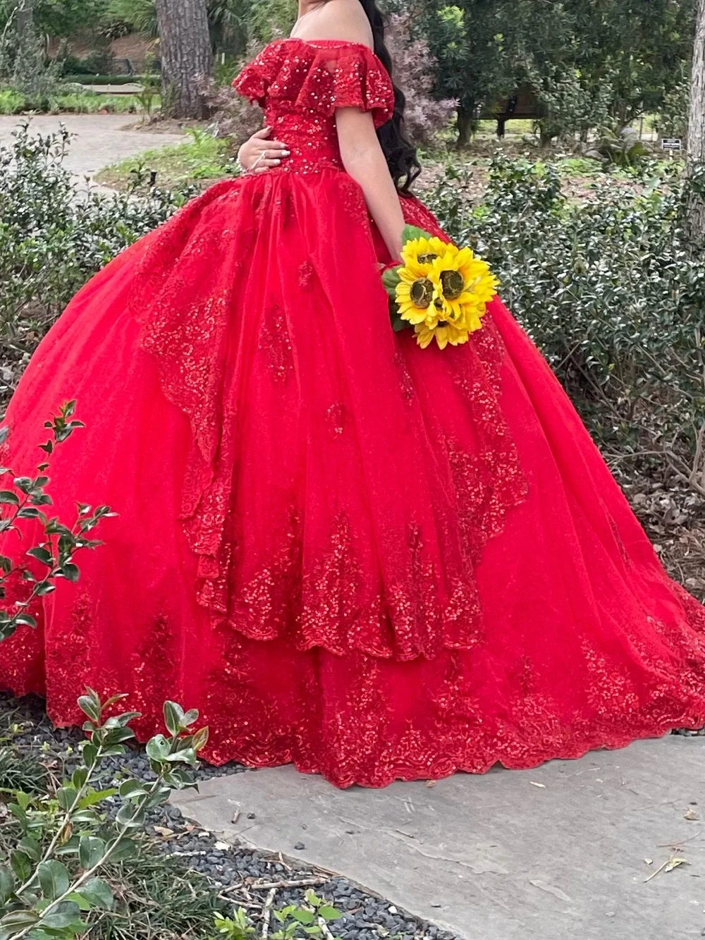 Red Quinceañera Dress - Elegant Off-Shoulder Ball Gown